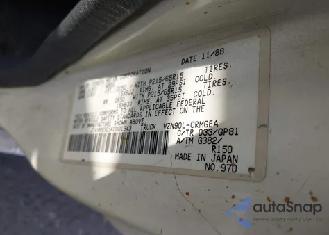 1989 Toyota Pickup 1/2 Ton Ex Long Whlbs Sr5 z USA, uszkodzony, nr VIN JT4VN93G1K0001343